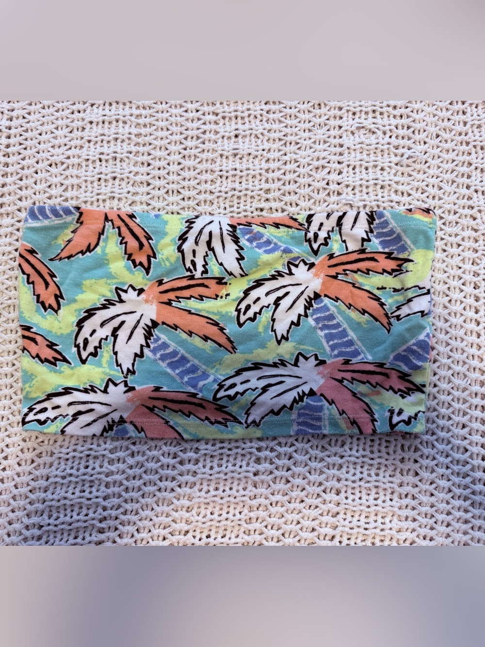 Topshop Mint Palm-Print Crop Top with Coral and Blue Accents